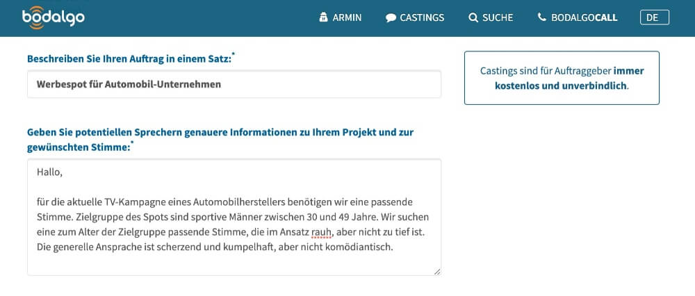 Una descrizione ben fatta contiene tre elementi: tipo di voce, gruppo target, obiettivo